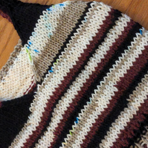 NEW! Hand Knit Striped Cropped Tank Vest Cherry Red Black Taupe Size S/M - Picture 3 of 8